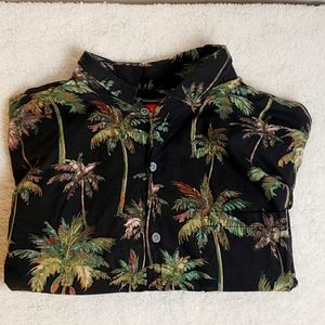 Tori Richard Palm Tree Print Black Short Sleeve Button Down Sz L Men's (802054)